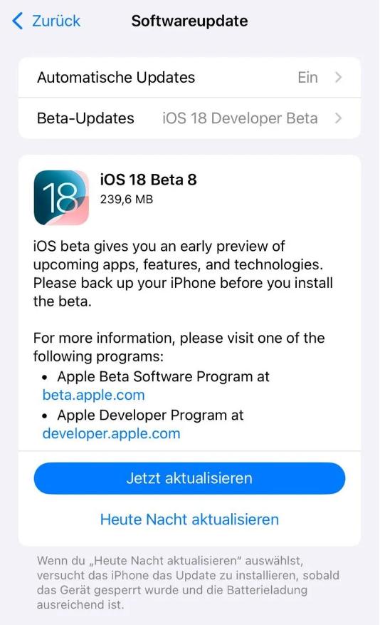 哈巴河苹果手机维修分享苹果 iOS / iPadOS 18 开发者预览版 Beta 8 发布 